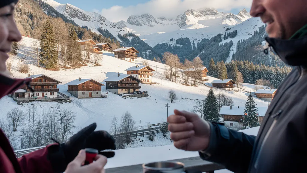 Vue panoramique vallée du Champsaur avec chalets traditionnels et sommets enneigés Hautes-Alpes